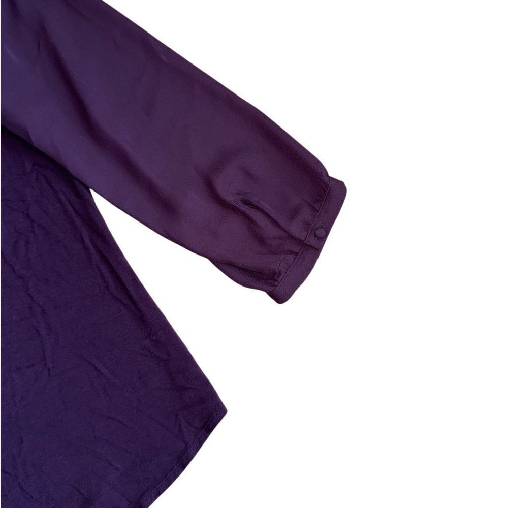 Fortune & Ivy Devora Scallop Detail Mixed Material Blouse Purple Size Large - Picture 6 of 9